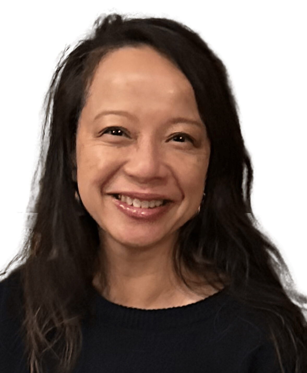 A woman with long hair and a black shirt